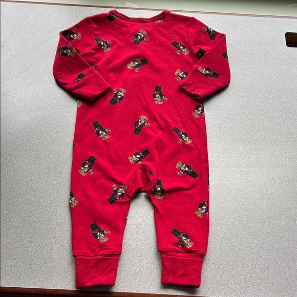NWT Polo by Ralph Lauren Red Teddy Bear Print Footie One-Piece - Picture 3 of 3